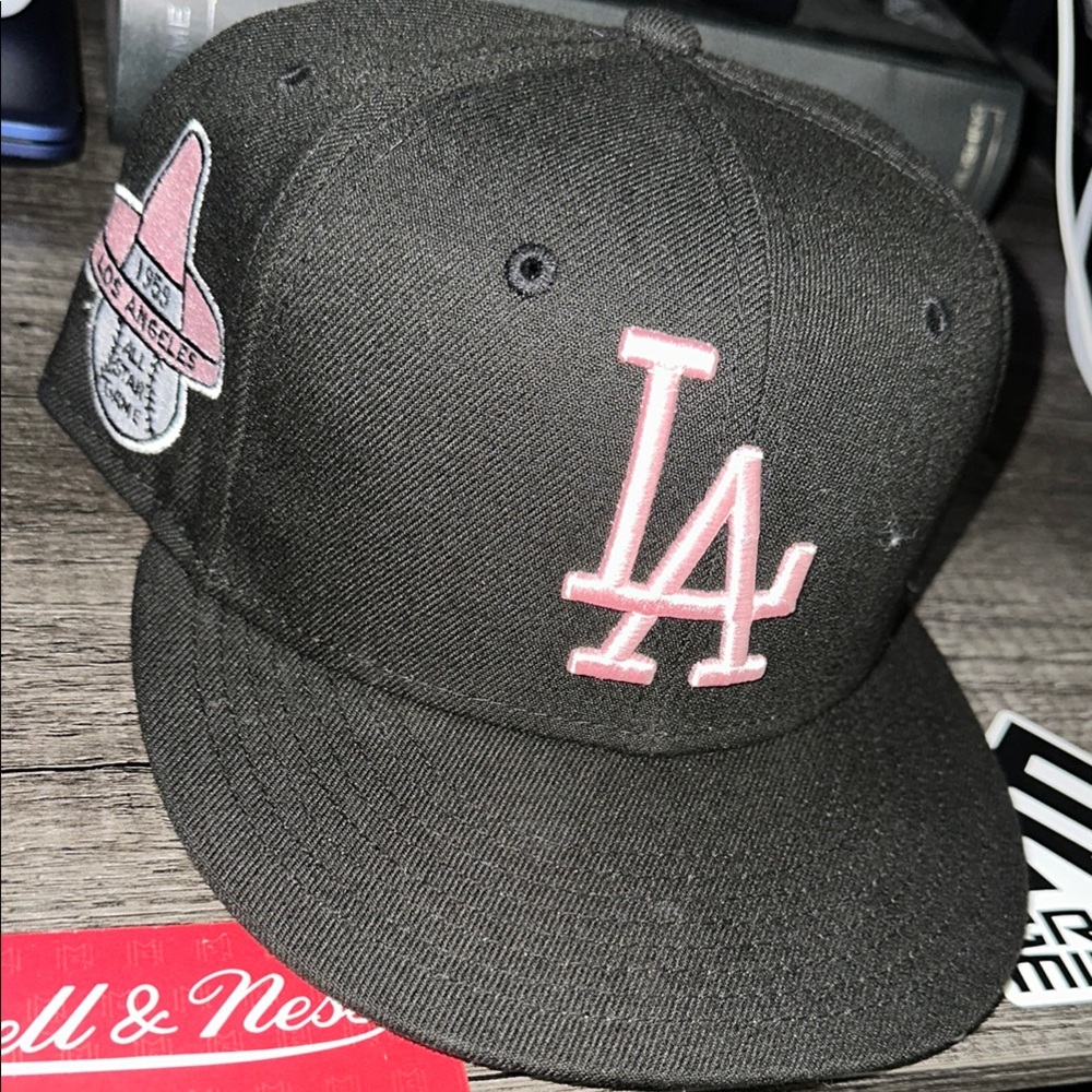 Mitchell & Ness Black Cap with Pink LA Logo